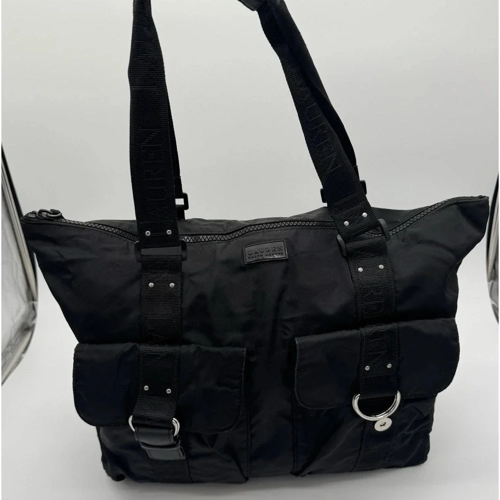 Lauren Ralph Lauren Black Nylon Satchel Shoulder Bag 16x15x7‎ VTG 90s Read